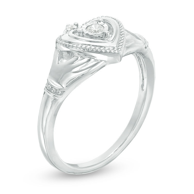 0.04 CT. T.W. Diamond Vintage-Style Claddagh Promise Ring in 10K White Gold