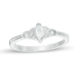 0.23 CT. Marquise Diamond Solitaire Celtic Knot Promise Ring in 10K White Gold