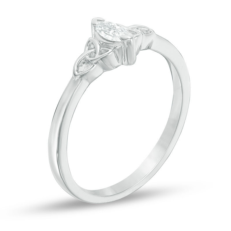 0.23 CT. Marquise Diamond Solitaire Celtic Knot Promise Ring in 10K White Gold