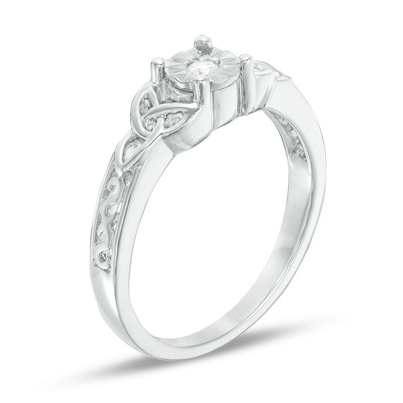 0.09 CT. Diamond Solitaire Celtic Knot Promise Ring in 10K White Gold