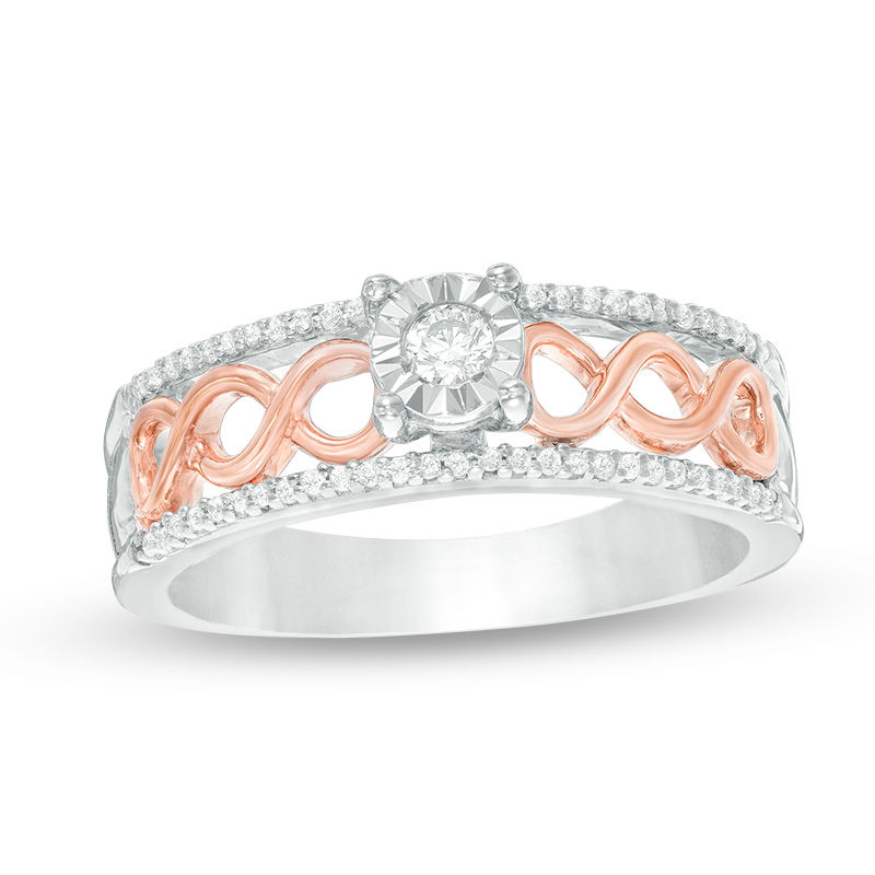 0.18 CT. T.W. Diamond Twist Shank Promise Ring in Sterling Silver and 10K Rose Gold