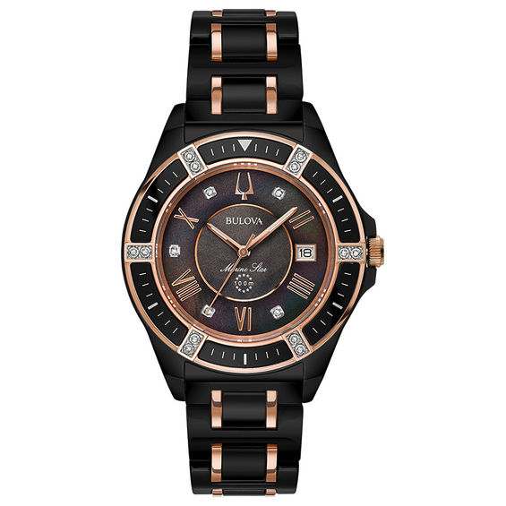 Peoples Ladies Bulova Marine Star Diamond Accent Two Tone Ceramic Watch with Mother of Pearl Dial Model 98R241 St. Vital Centre