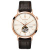 Thumbnail Image 0 of Men's Bulova Aerojet Automatic Rose-Tone Strap Watch with White Skeleton Dial (Model: 97A136)