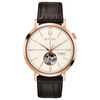 Men's Bulova Aerojet Automatic Rose-Tone Strap Watch with White Skeleton Dial (Model: 97A136)