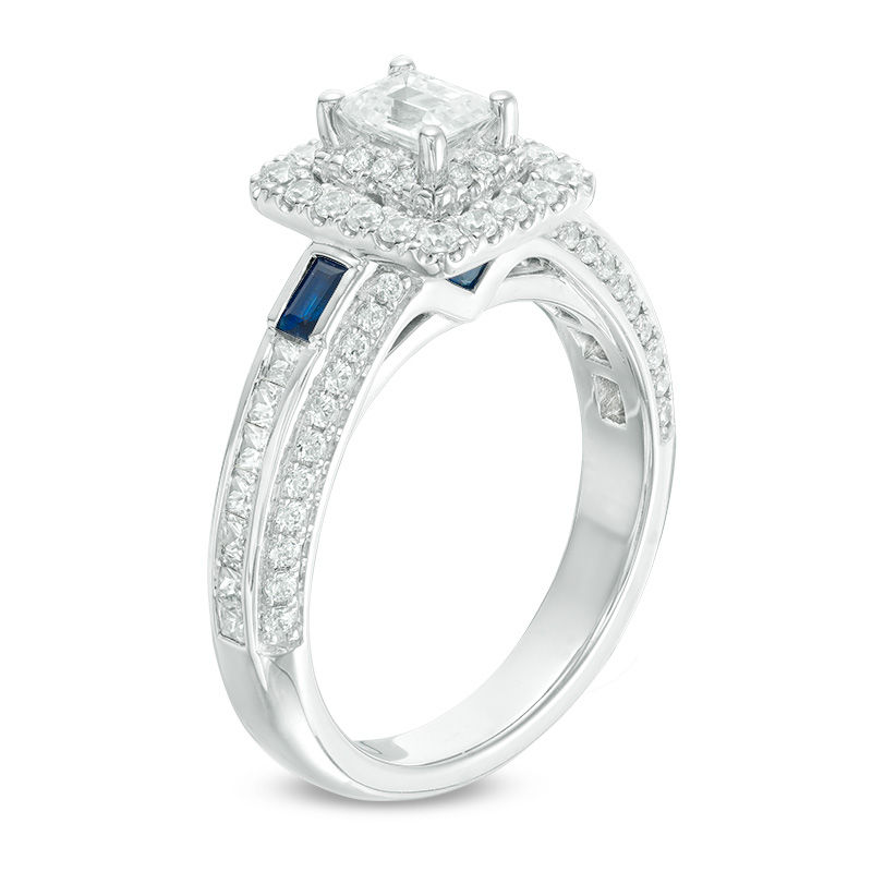 Vera Wang Love Collection 1.20 CT. T.W. Emerald-Cut Diamond and Blue Sapphire Engagement Ring in 14K White Gold|Peoples Jewellers