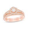 Thumbnail Image 0 of Perfect Fit 0.45 CT. T.W. Diamond Hexagon Frame Vintage-Style Interlocking Bridal Set in 10K Rose Gold