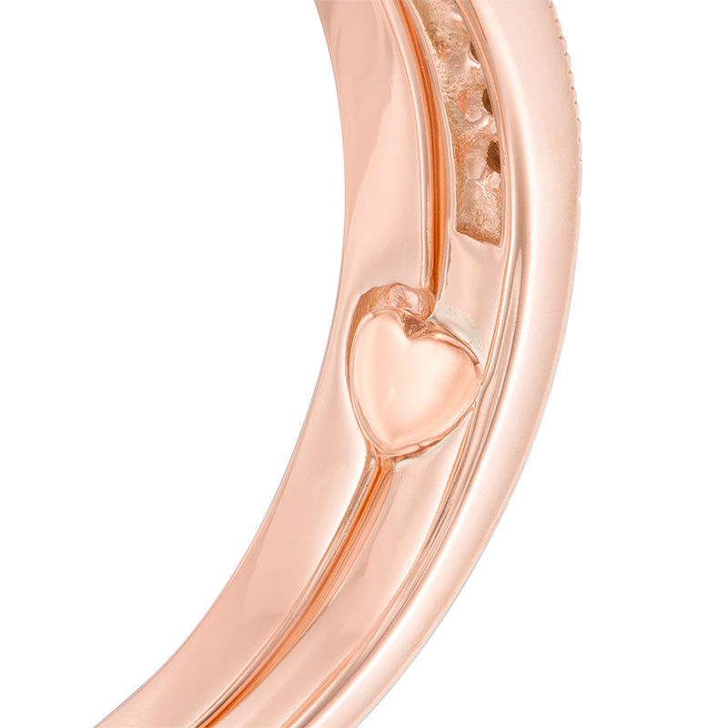 Main Image 4 of Perfect Fit 0.45 CT. T.W. Diamond Hexagon Frame Vintage-Style Interlocking Bridal Set in 10K Rose Gold