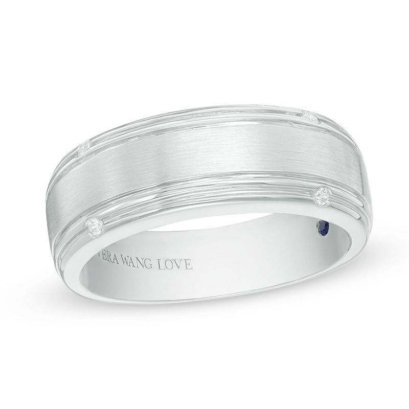 Vera Wang Love Collection Men's 0.04 CT. T.W. Diamond Four Stone Wedding Band in 14K White Gold