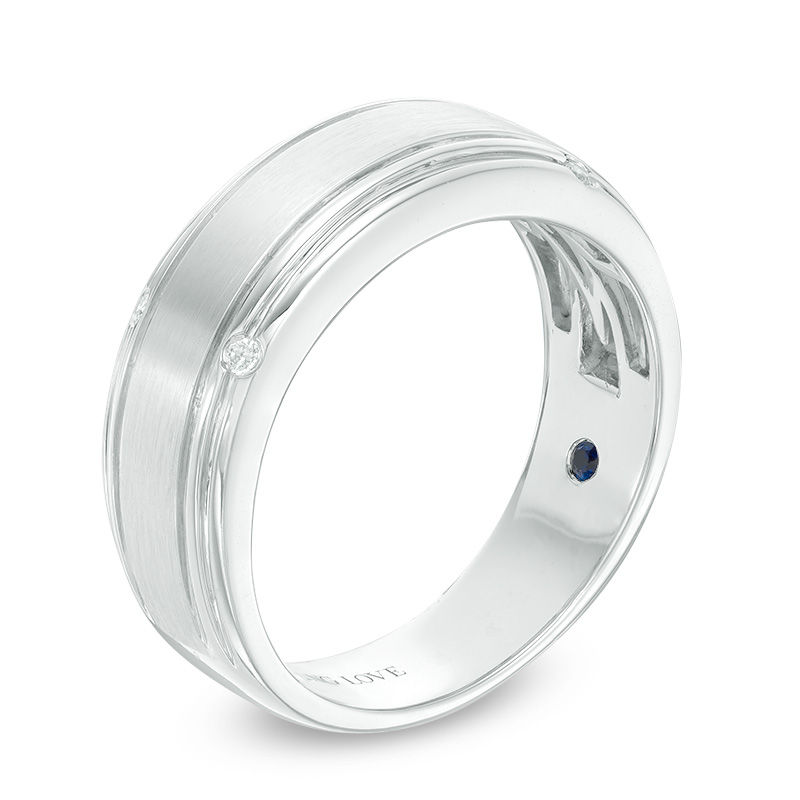 Main Image 2 of Vera Wang Love Collection Men's 0.04 CT. T.W. Diamond Four Stone Wedding Band in 14K White Gold