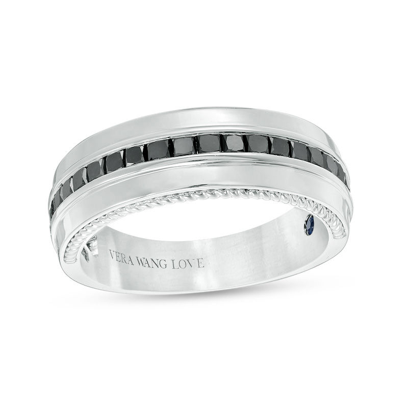 Vera Wang Love Collection Men's 0.74 CT. T.W. Square-Cut Black Diamond Wedding Band in 14K White Gold|Peoples Jewellers