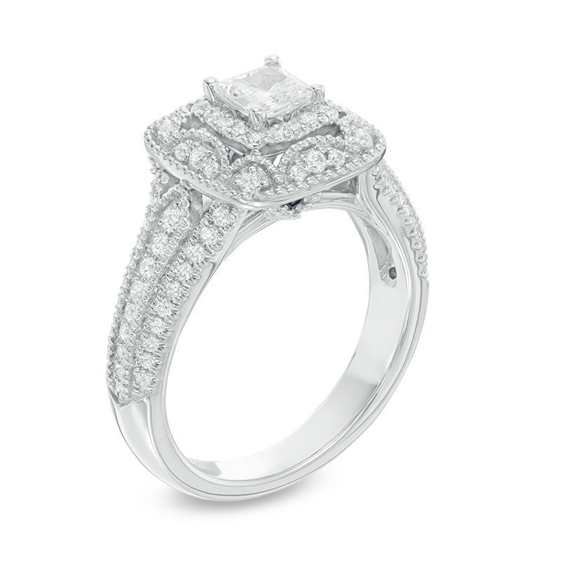 Vera Wang Love Collection 0.95 CT. T.W. Princess-Cut Diamond Frame Vintage-Style Engagement Ring in 14K White Gold