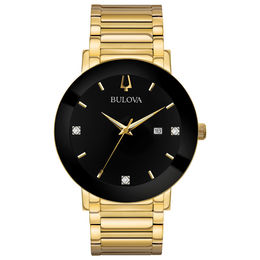 Men's Bulova Modern Diamond Accent Gold-Tone Watch with Black Dial (Model: 97D116)