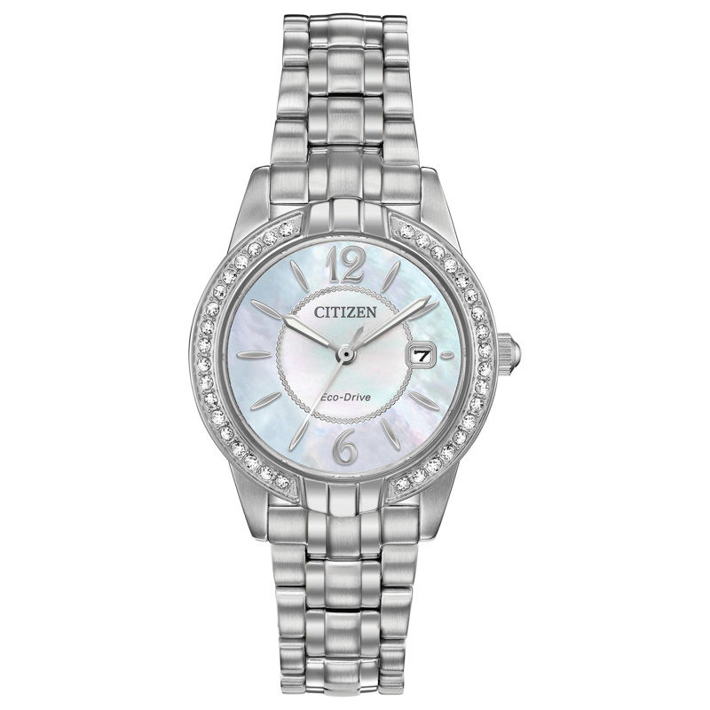 Ladies' Exclusive Citizen Eco-Drive® Silhouette Crystal Accent Watch with Mother-of-Pearl Dial (Model: EW1680-55Y)