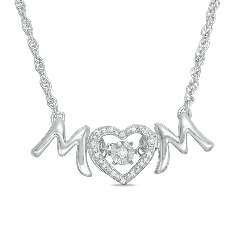 14k White Gold MOM Necklace with Diamonds