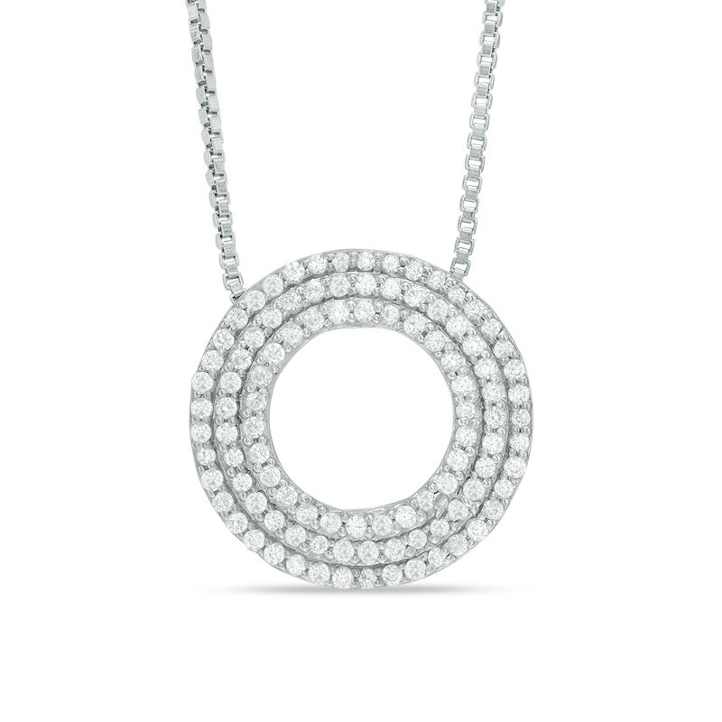 0.30 CT. T.W. Diamond Three Row Open Circle Pendant in 10K White Gold|Peoples Jewellers