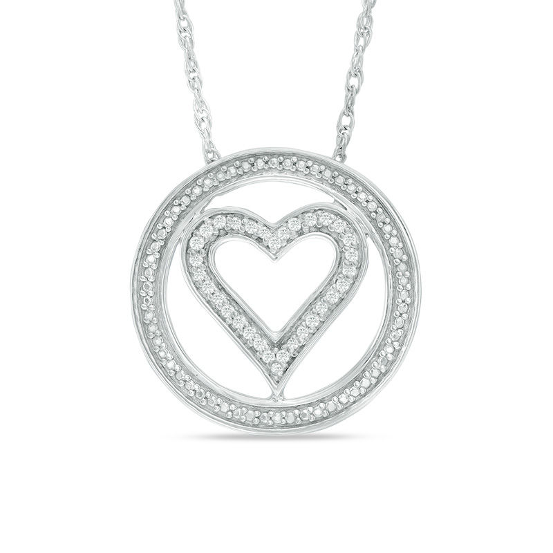 0.07 CT. T.W. Diamond Heart Circle Pendant in Sterling Silver|Peoples Jewellers