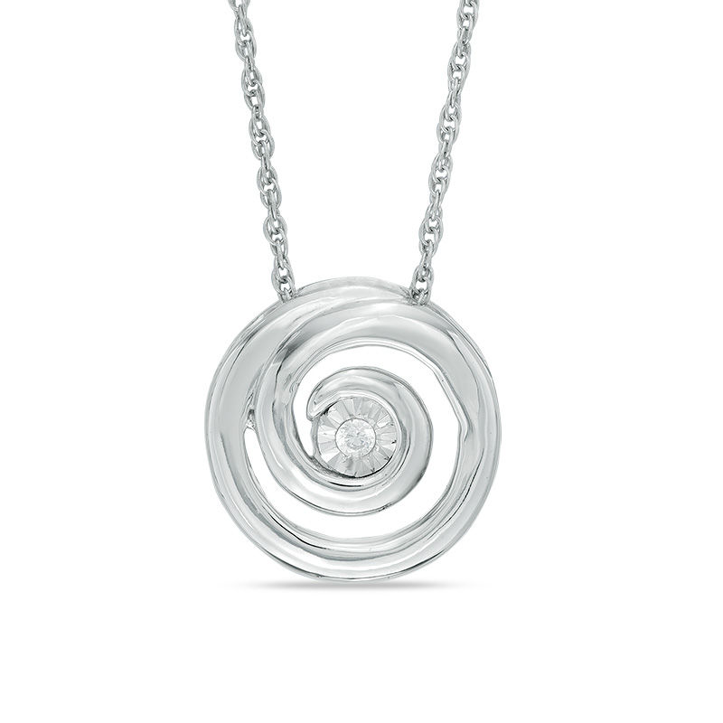 0.09 CT. Diamond Solitaire Swirl Circle Pendant in Sterling Silver