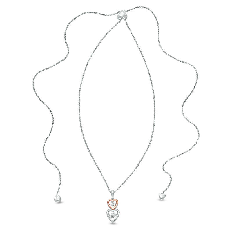 Unstoppable Love™ 0.04 CT. T.W. Diamond Heart Bolo Necklace in Sterling Silver and 10K Rose Gold - 30"
