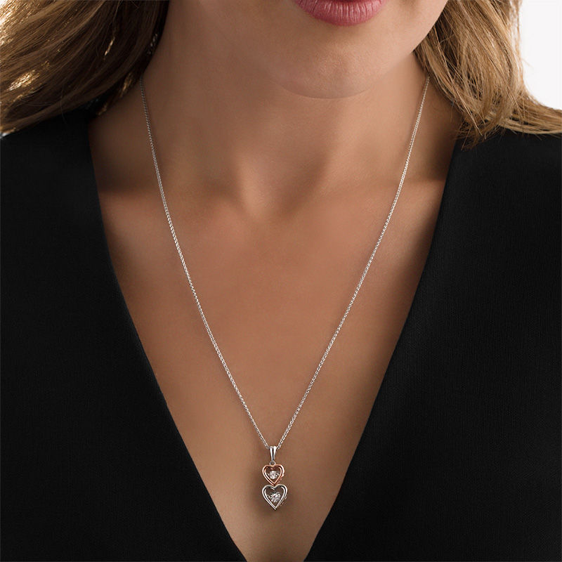 Unstoppable Love™ 0.04 CT. T.W. Diamond Heart Bolo Necklace in Sterling Silver and 10K Rose Gold - 30"