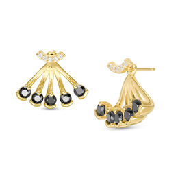 1.35 CT. T.W. Enhanced Black and White Diamond Curve Front/Back Earrings in 10K Gold