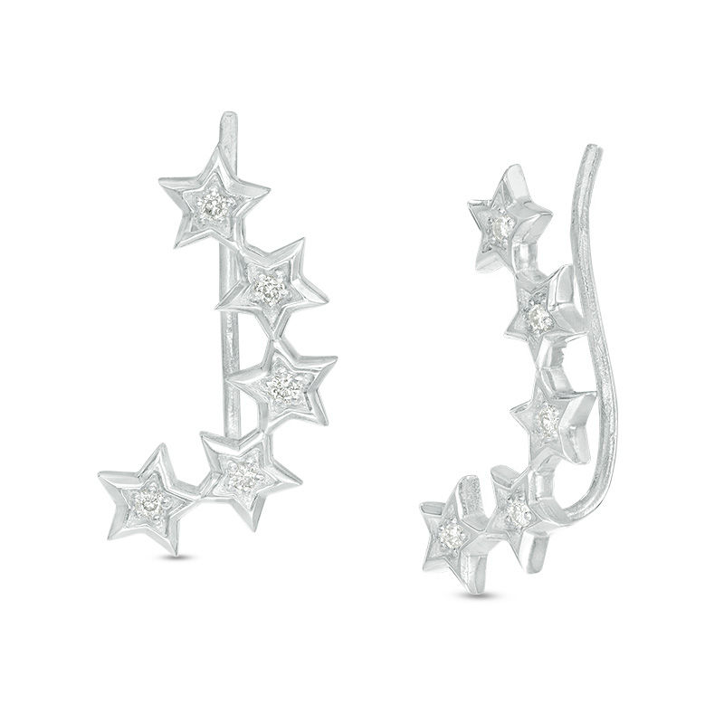 0.14 CT. T.W. Diamond Five Star Crawler Earrings in Sterling Silver
