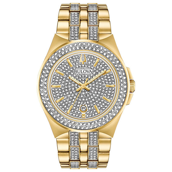 Men's Exclusive Bulova Crystal Accent Gold-Tone PVD Watch