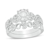 Thumbnail Image 1 of Perfect Fit 0.30 CT. T.W. Diamond Frame Vine-Shank Vintage-Style Interlocking Bridal Set in 10K White Gold
