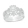 Thumbnail Image 0 of Perfect Fit 0.30 CT. T.W. Diamond Frame Vine-Shank Vintage-Style Interlocking Bridal Set in 10K White Gold