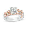 Thumbnail Image 0 of 0.30 CT. T.W. Quad Princess-Cut Diamond Frame Interlocking Bridal Set in 10K Two-Tone Gold