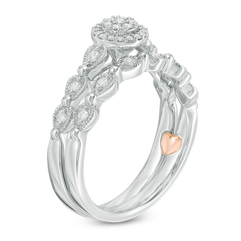 Main Image 2 of Perfect Fit 0.23 CT. T.W. Composite Diamond Frame Vintage-Style Interlocking Bridal Set in 10K White Gold