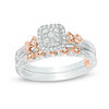 Thumbnail Image 0 of Perfect Fit 0.18 CT. T.W. Composite Diamond Cushion Frame Interlocking Bridal Set in 10K Two-Tone Gold