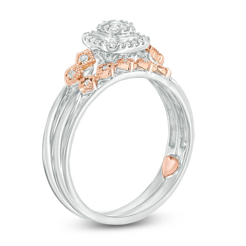 Perfect Fit 0.18 CT. T.W. Composite Diamond Cushion Frame Interlocking Bridal Set in 10K Two-Tone Gold