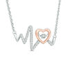 Thumbnail Image 0 of Unstoppable Love™ 0.09 CT. T.W. Diamond Heartbeat Necklace in Sterling Silver and 10K Rose Gold