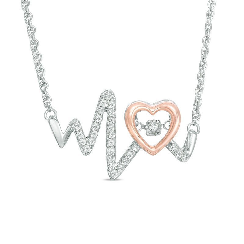Unstoppable Love™ 0.09 CT. T.W. Diamond Heartbeat Necklace in Sterling Silver and 10K Rose Gold