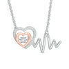 Unstoppable Love™ 0.09 CT. T.W. Diamond Double Heart and Heartbeat Necklace in Sterling Silver and 10K Rose Gold
