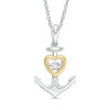 Unstoppable Love™ Diamond Accent Solitaire Heart Anchor Pendant in Sterling Silver and 10K Gold