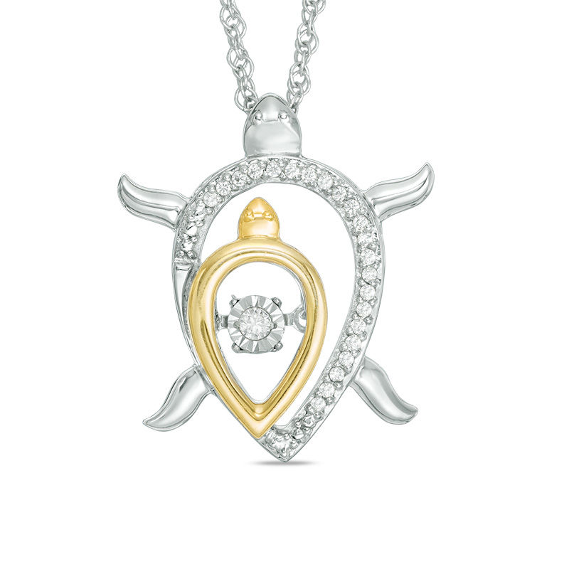 Unstoppable Love™ 0.07 CT. T.W. Diamond Mother and Baby Turtle Pendant in Sterling Silver and 10K Gold