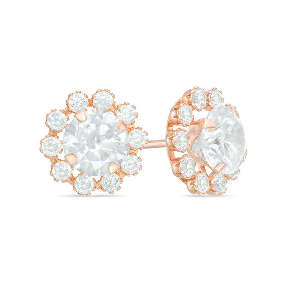 5.0mm Cubic Zirconia Flower Stud Earrings in 14K Rose Gold