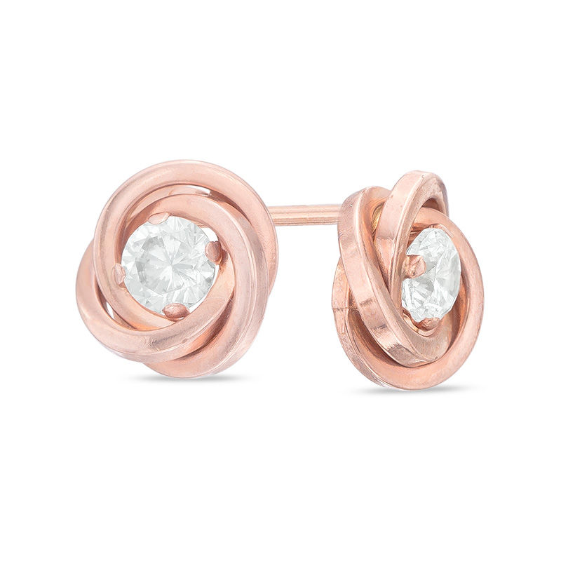 3.0mm Cubic Zirconia Love Knot Stud Earrings in 14K Rose Gold