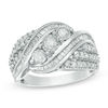 Thumbnail Image 0 of 1.00 CT. T.W. Baguette and Round Diamond Three Stone Multi-Row Bypass Ring in Sterling Silver