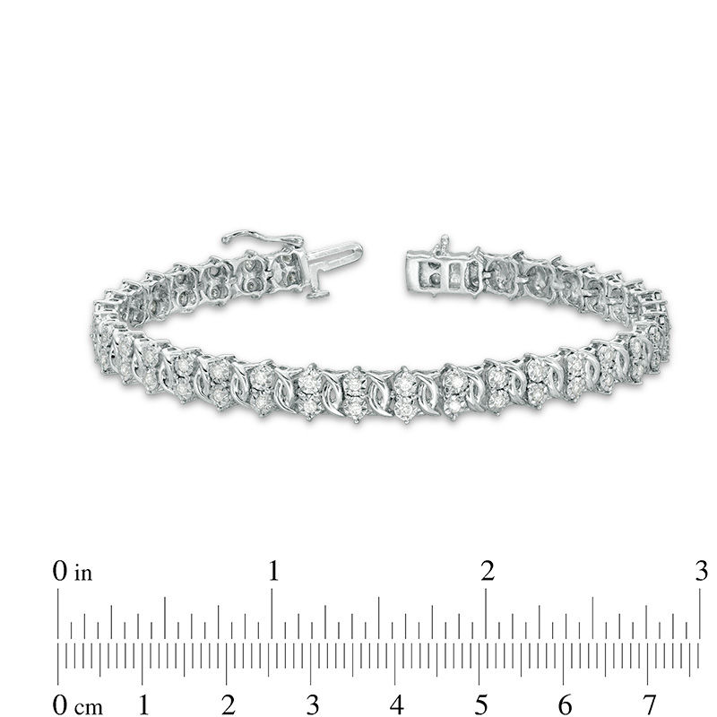 1.00 CT. T.W. Diamond Two Stone Link Bracelet in Sterling Silver - 7.5"