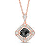 1.13 CT. T.W. Cushion-Cut Enhanced Black and White Diamond Frame Vintage-Style Pendant in 10K Rose Gold - 17"