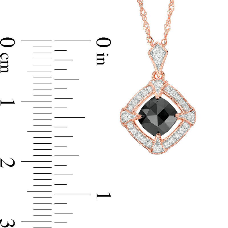 1.13 CT. T.W. Cushion-Cut Enhanced Black and White Diamond Frame Vintage-Style Pendant in 10K Rose Gold - 17"