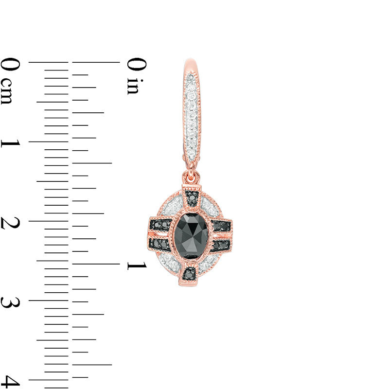 Main Image 2 of 1.23 CT. T.W. Oval Enhanced Black and White Diamond Frame Vintage-Style Drop Earrings in 10K Rose Gold