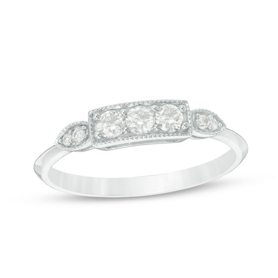 0.24 CT. T.W. Diamond Three Stone Vintage-Style Ring in 10K White Gold 0.24 CT. T.W. Diamond Three Stone Vintage-Style Ring in 10K White Gold