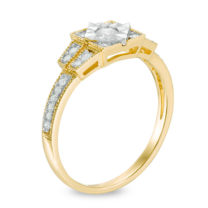 0.23 CT. T.W. Diamond Square Frame Art Deco Vintage-Style Promise Ring Sterling Silver with Yellow Rhodium