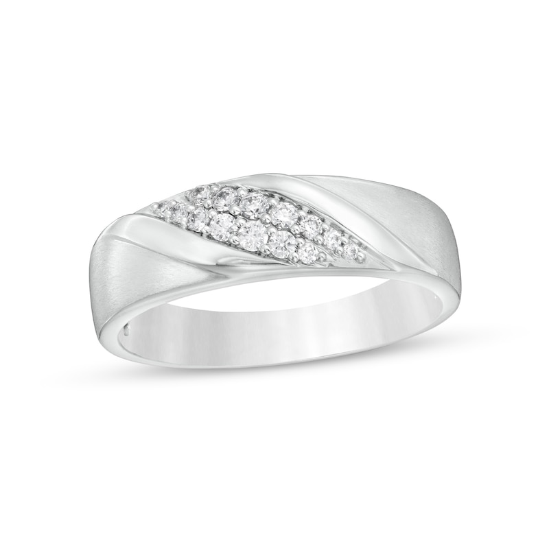 Men's 0.20 CT. T.W. Diamond Double Slant Wedding Band in 10K White Gold|Peoples Jewellers