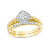 Thumbnail Image 0 of Perfect Fit 0.145 CT. T.W. Composite Diamond Flower Vintage-Style Interlocking Bridal Set in 10K Gold