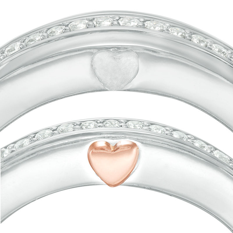 Main Image 4 of 0.18 CT. T.W. Diamond Duo Wedding Band Set in 10K White Gold