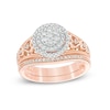 Thumbnail Image 1 of Perfect Fit 0.37 CT. T.W. Composite Diamond Double Frame Heart-Shank Interlocking Bridal Set in 10K Rose Gold